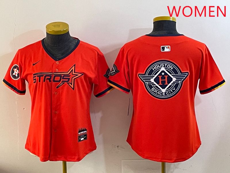 Women Houston Astros Blank Orange Three generations Joint Name 2025 Nike MLB Jersey style 28->women mlb jersey->Women Jersey